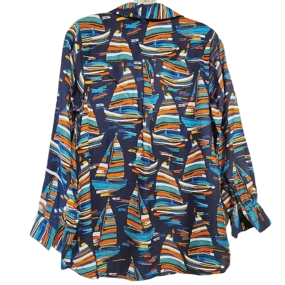Soft Surroundings | Women's Sail Away Navy Blue Sailboat Blouse (Petite Small) - Picture 10 of 10